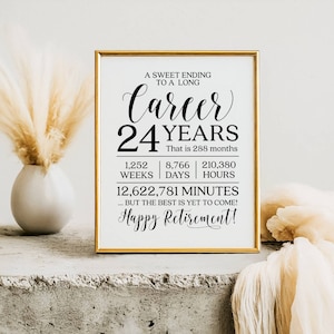 A Sweet Ending To A Long Career, 24 Years Retirement Gift, Retirement Gifts, Coworker Gift Prints, Retirement Signs, Retirement Party Sign