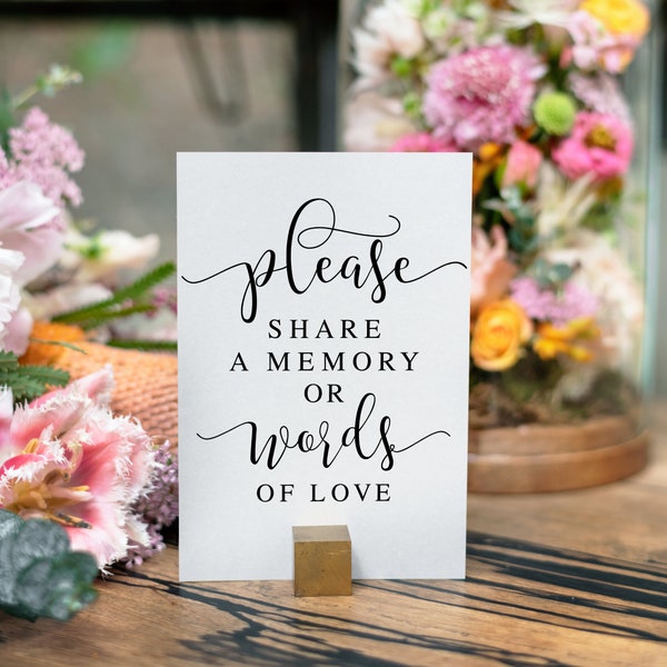 Please Share A Memory Or Words Of Love, Memorial Printables, Memory Table Sign, Modern Minimalist Funeral Guestbook Sign, Memorial Prints