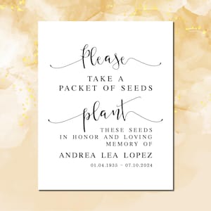 Please Take A Packet Of Seeds, Plant These Seeds In Loving Memory Of, Funeral Signs, Memorial Decor Prints, Memory Table Sign, Memory Sign