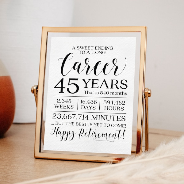 A Sweet Ending To A Long Career, 45 Years Retirement Gift Sign, Retirement Printables, Coworker Leaving Gift, Retirement Decor Sign