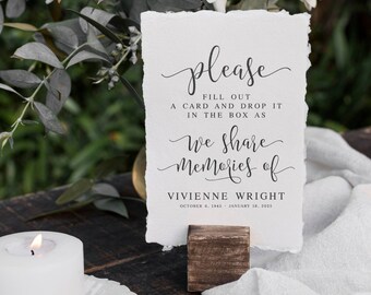 Minimalist Funeral Memory Table Sign: Share Memories Card (Printable)