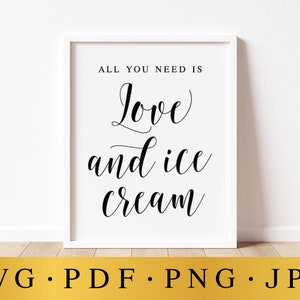 Love and Ice Cream Wedding Sign: Minimalist Reception Decor (Digital Download)