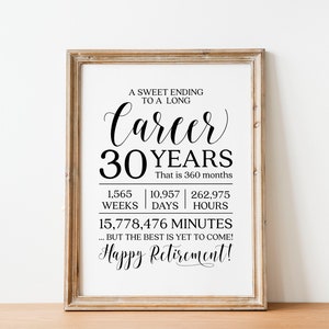 Retirement Gift Sign: 30 Years Career Print (Digital Download)