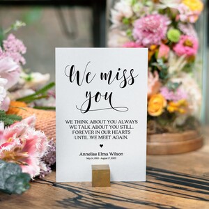 Sentimos sua falta, pensamos em você sempre, até nos encontrarmos novamente, placa de mesa minimalista moderna com tema de memórias, decoração de memórias, citações e ditados sobre funeral
