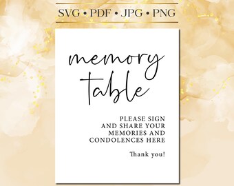 Memory Table SVG, Funeral Service SVG Signs, Memorial Prints, Share Your Memories Or Condolences Here, Funeral Printables, Memorial Signage