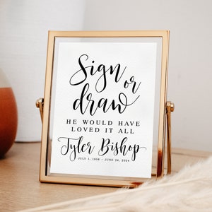 Memorial Guestbook Sign: &#39;Sign or Draw&#39; Printable (Digital Download)