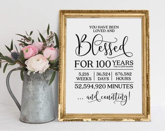100th Birthday Sign: Loved and Blessed Printable (Digital Download)
