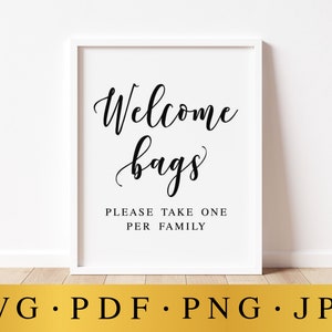 Welcome Bag Sign: Modern Minimalist Wedding Reception Decor (Digital Download)