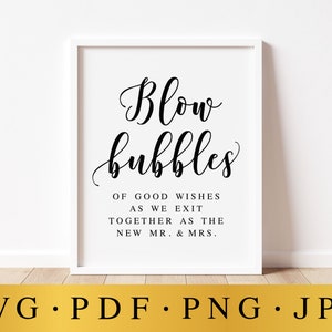 Blow Bubbles Of Good Wishes As We Exit Together As The New Mr And Mrs, Wedding SVG Signs, Wedding Decor, Wedding Bubbles Send Off Sign