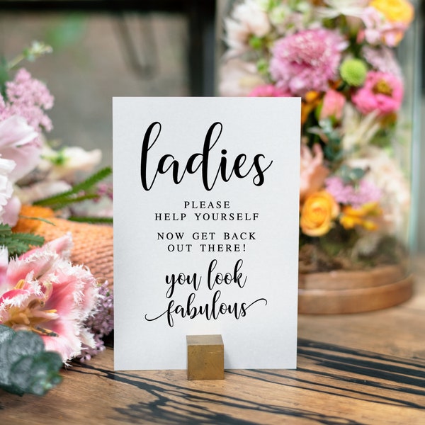 Ladies Please Help Yourself, Get Back Out There You Look Fabulous, Wedding Bathroom Basket Sign, Modern Minimalist Wedding Signs, Decor Sign