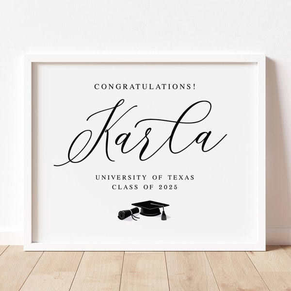 Congratulations Graduation Party Sign, Modern Minimalist Congrats Sign For The Graduate, Digital Download, Graduation Prints, She Did It