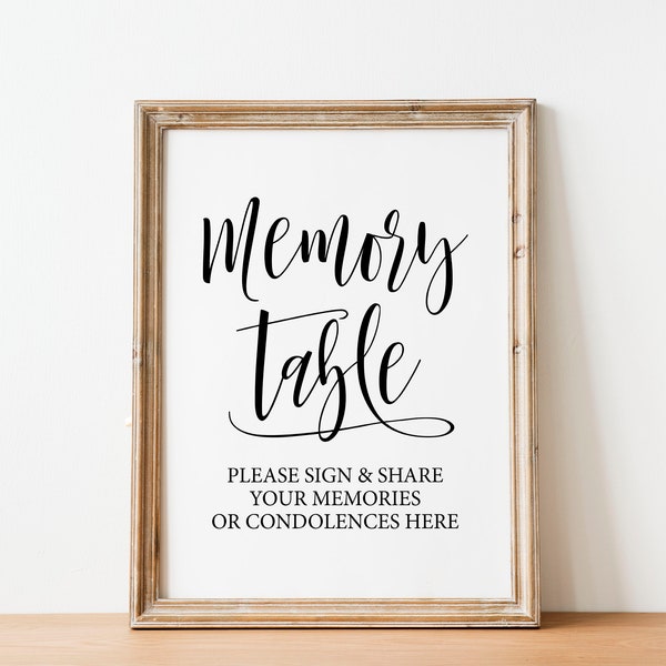 Memory Table Sign, Please Sign And Share Your Memories, Condolence Guest Book Sign, Memorial Signs, Funeral Printables, Digital Download