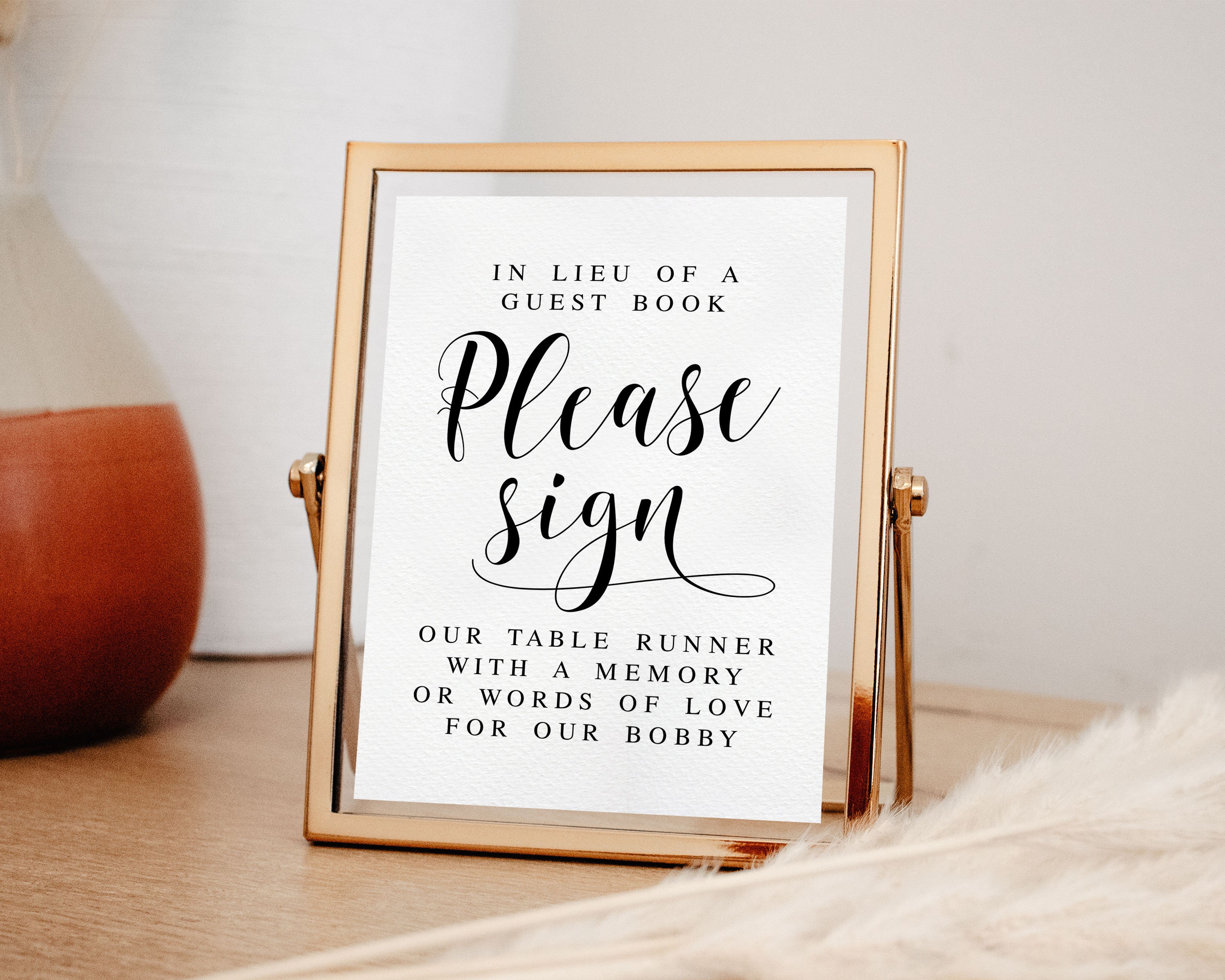 In Lieu of A Guest Book, Please Sign Our Table Runner, Memorial Sign