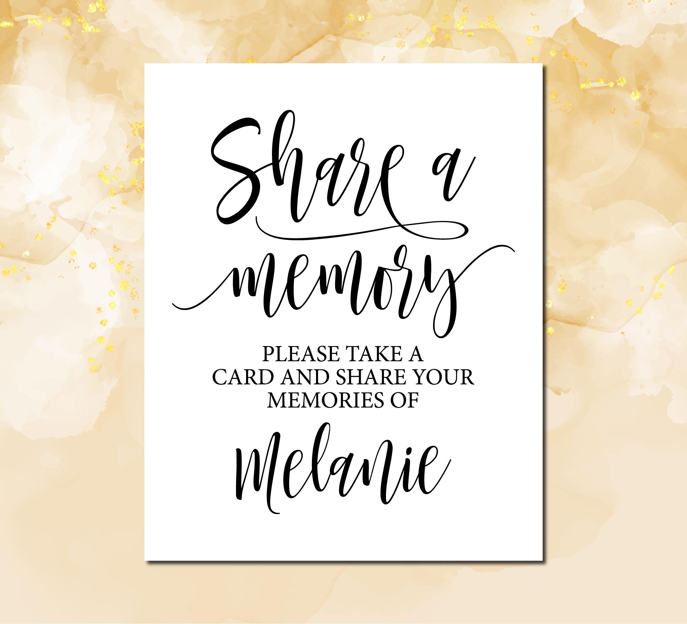 Share A Memory, Custom Funeral Sign, Celebration of Life Sign, Funeral ...