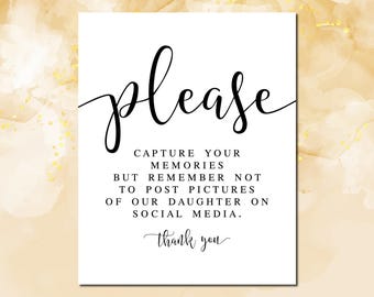 Unplugged Ceremony Sign: No Photos, Baby Girl Birthday (JPG, PDF)
