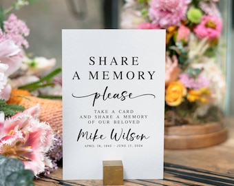 Share A Memory Funeral Sign: Memorial Guestbook Table Decor (Printable)