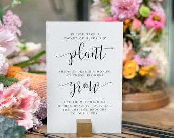 Funeral Seed Favor Sign: Memorial Decor Print (Digital Download)