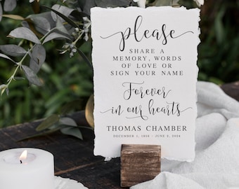 Please Share A Memory Words Of Love Or Sign Your Name, Modern Minimalist Funeral Signs, Funeral Guestbook Table Sign, Memorial Signs