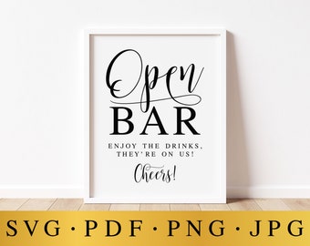 Open Bar Wedding Sign: Modern Calligraphy Print (Digital Download)
