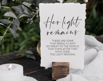 Her Light Remains, Minimalist Funeral Service Sign, Memorial Signs, There Are Some That Bring A Light So Great To The World, Funeral Signage