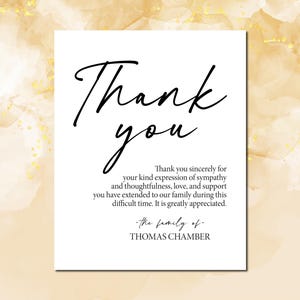 Tarjeta de agradecimiento por el funeral, gracias por su amor y apoyo, celebración de la vida, letreros funerarios minimalistas modernos, tarjeta de agradecimiento conmemorativa