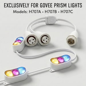 May include: White Govee Prism Lights connectors and light modules with yellow, pink, and blue lights. The text "EXCLUSIVELY FOR GOVEE PRISM LIGHTS" and "Models: H707A • H707B • H707C" are visible.