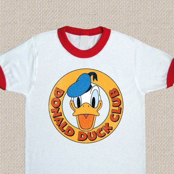 Donald Duck Club Shirt. Worn Look. Short Sleeve Ringers and T-Shirts. Baby, Toddler, Youth & Adult Sizes.