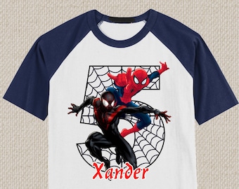 Spiderman and Miles Morales Birthday Shirt. Avengers Tshirt. Baby, Toddler, Youth, Adult Sizes. #1021