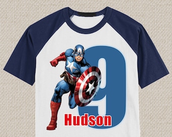 Camiseta de cumpleaños del Capitán América. Camiseta de los Vengadores. Tallas para bebé, niño pequeño, joven y adulto. Spiderman. Hulk. #1051