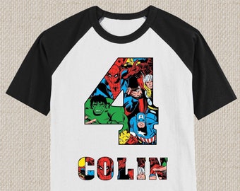 Vintage Avengers Birthday Shirt. Spiderman, Hulk, Captain America, Tshirts, Short and 3/4 Sleeve Raglans. Baby, Toddler, Youth & Adult Sizes