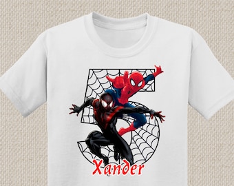 Miles Morales and Spiderman Birthday Shirt. Avengers. Tshirt. Baby, Toddler, Youth, Adult Sizes. #1021
