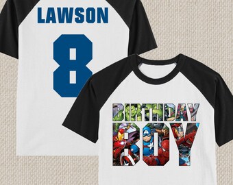 Avengers Birthday Shirt. Tshirt. Spiderman, Captain America, Hulk. Baby, Toddler, Youth, Adult Sizes. #1221