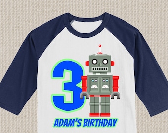 Chemise anniversaire robot. Graphique vintage de style rétro. Tailles bébé, tout-petit, jeune et adulte. #1004