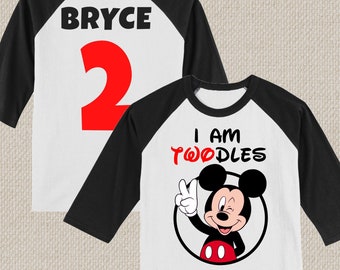 I am Twodles Mickey Mouse 2nd Birthday Shirt. T-Shirts and 3/4 Sleeve Raglans. Baby, Toddler, Youth & Adult Sizes.