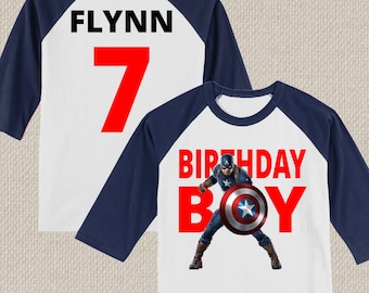 Chemise anniversaire Captain America. T-shirt Avengers.  Tailles bébé, tout-petit, jeune et adulte. L'homme-araignée. #1081