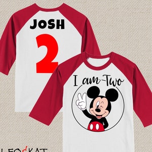 Mickey Mouse I am Two 2nd Birthday Shirt. T-Shirts and 3/4 Sleeve Raglans. Baby, Toddler, Youth & Adult Sizes.