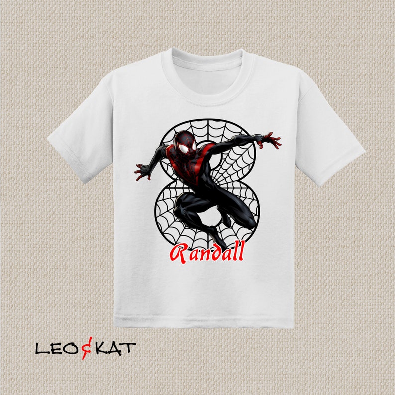 Camiseta de cumpleaños de Miles Morales. Camiseta de Los Vengadores, Spiderman. Tallas para bebé, niño pequeño, joven y adulto. N.° 1287 imagen 3