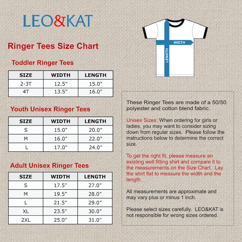 K&ouml;nnte beinhalten: Gr&ouml;&szlig;entabelle f&uuml;r Ringert-Shirts in den Gr&ouml;&szlig;en Kleinkind, Jugend und Erwachsene. Die Tabelle zeigt die Breite und L&auml;nge in Zoll f&uuml;r jede Gr&ouml;&szlig;e.