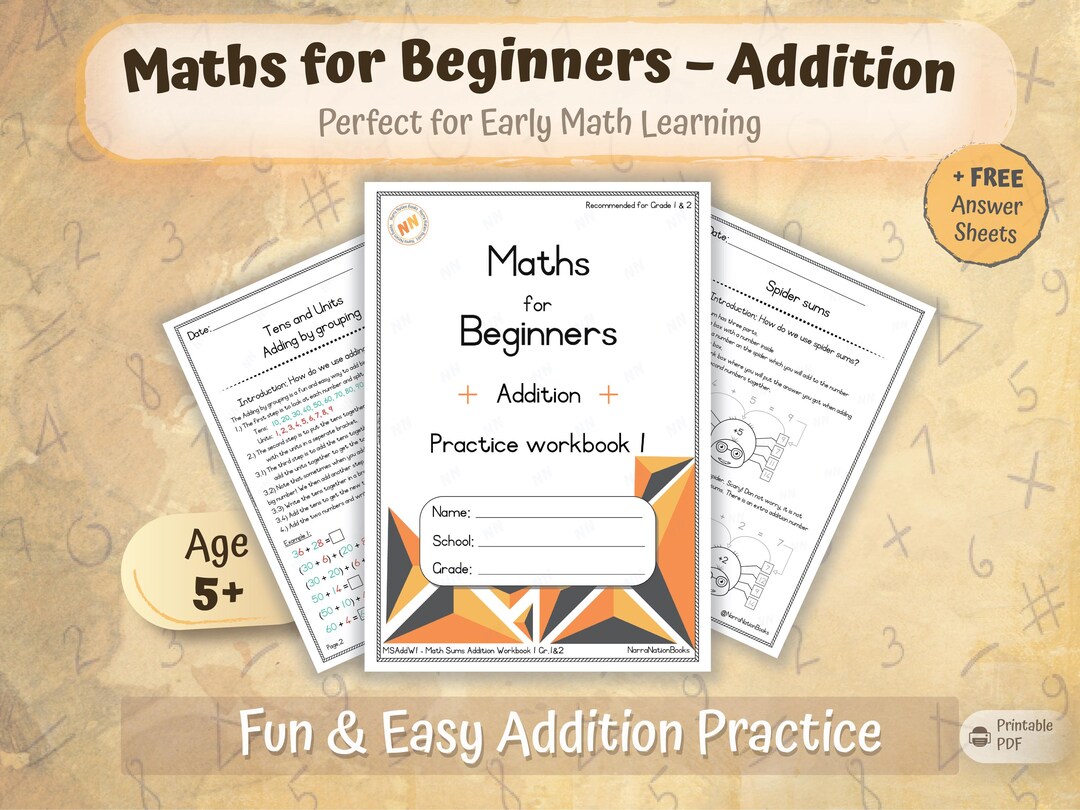 Grade 1 & 2 Addition Math Workbook PDF | Kids Homeschool Practice ...