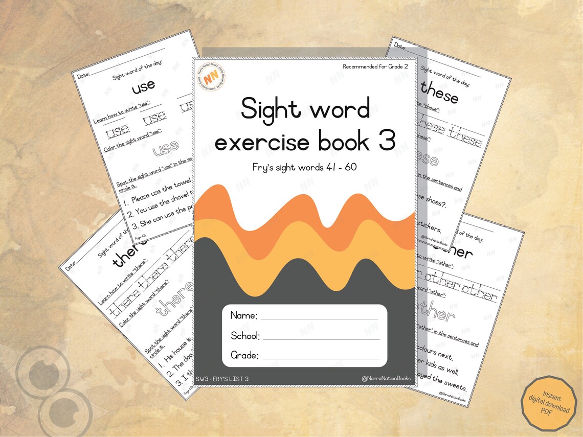 100 Fry Sight Words Exercise Worksheet Bundle - 5 Digital PDF ...