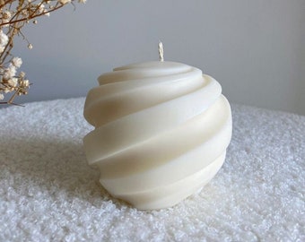 Lucerna Swirl Medium Ball Soy Wax Candle- Ribbed Medium Ball Candle- Spiral Ball Candle- Swirl Sphere Candle- Gift- Home Decor- Fall Decor