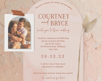 Custom Boho Digital Wedding Invitation | Modern Minimalistic Wedding Invite | Customizable RSVP Card