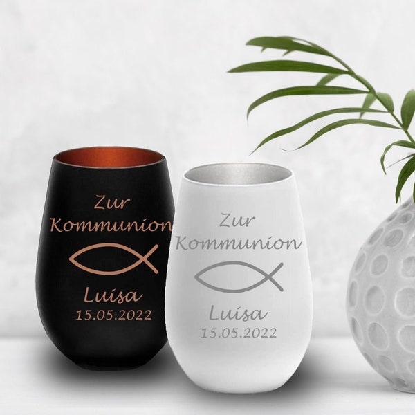 Windlicht Glas -Kommunion- personalisiert | Kommunionsgeschenk mit Gravur