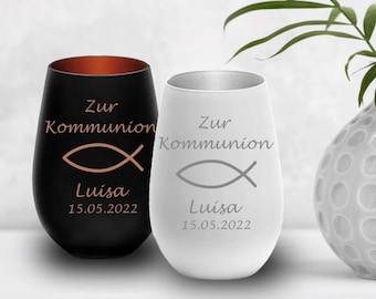 Windlicht Glas -Kommunion- personalisiert | Kommunionsgeschenk mit Gravur