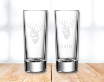 Schnapsglas mit Name & Hirsch graviert | Shot Gläser | 65ml