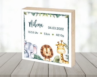 Bild mit Geburtsdaten / Holzbild personalisiert / Löwe / Geburtstafel / Wandbild aus Holz / Personalisierte Geschenke zur Geburt / HB037