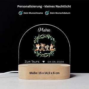 Taufgeschenk Waldtiere Nachtlicht personalisiert // Geschenke zur Taufe // Nachtlicht für Kinder // Geschenk Taufe Patenkind // NL079 Bild 4