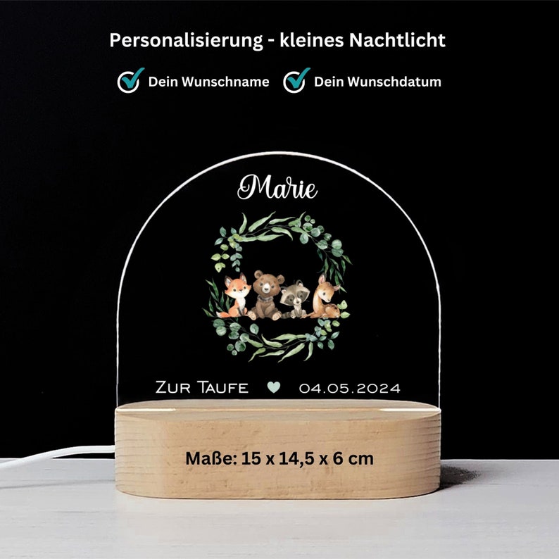 Taufgeschenk Waldtiere Nachtlicht personalisiert // Geschenke zur Taufe // Nachtlicht für Kinder // Geschenk Taufe Patenkind // NL079 Bild 4