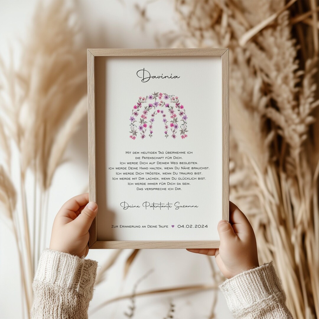 Was Schreibe Ich Meinem Patenkind Zur Taufe Patenbrief Zur Taufe regenbogen Wildblumen Pink / Taufurkunde