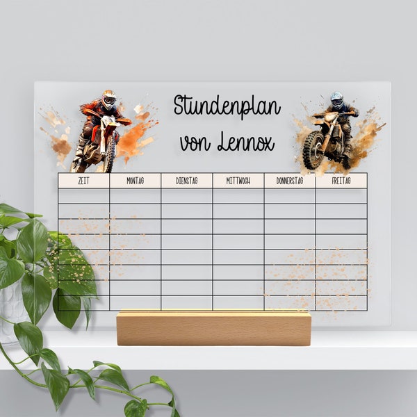 Stundenplan Acryl - Motocross /Geschenke für Schulkinder /beschreibbarer Stundenplan /Geschenkideen für Einschulung /Einschulung 2024 /ST016